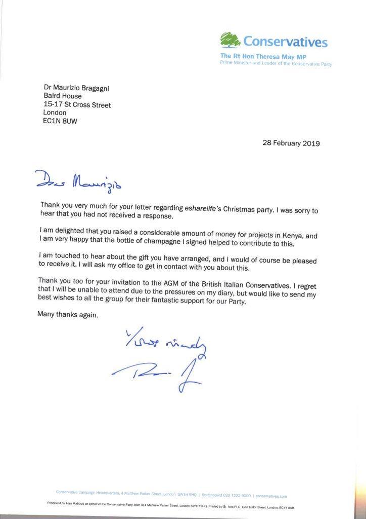 Letter of support from The Rt Hon Theresa May MP