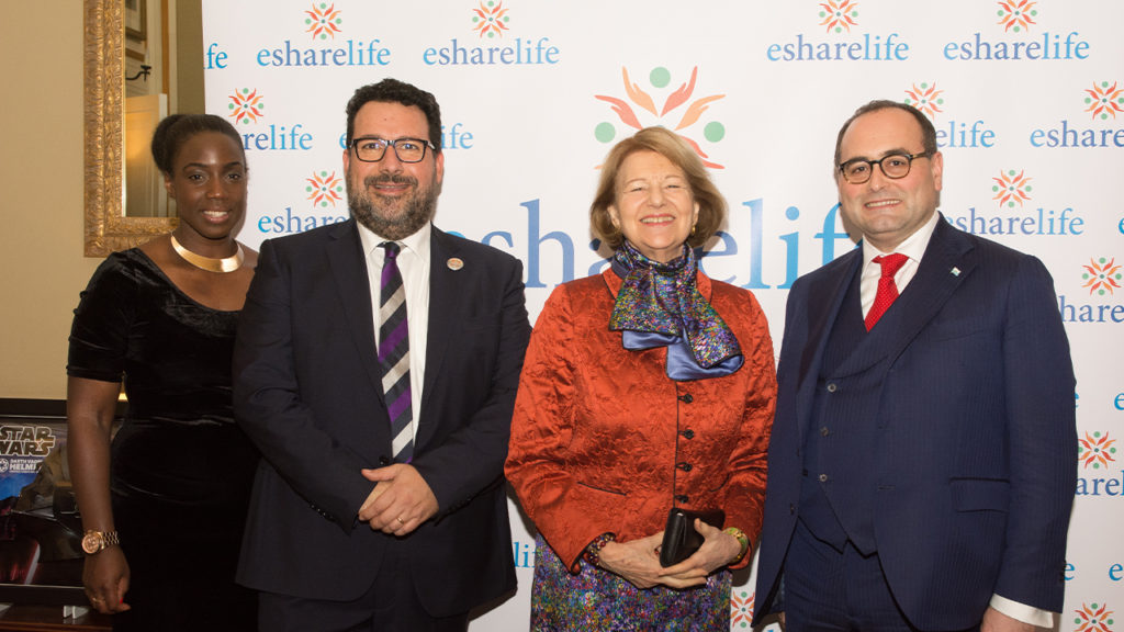 Esharelife-Gala-Dinner-2019-Domenico Aiello, Baroness Emma Nicholson, Maurizio Bragagni